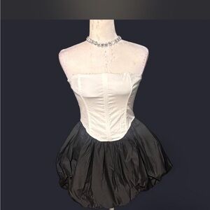 Fashion Nova White Strapless Bustier with Black Bubble Skirt